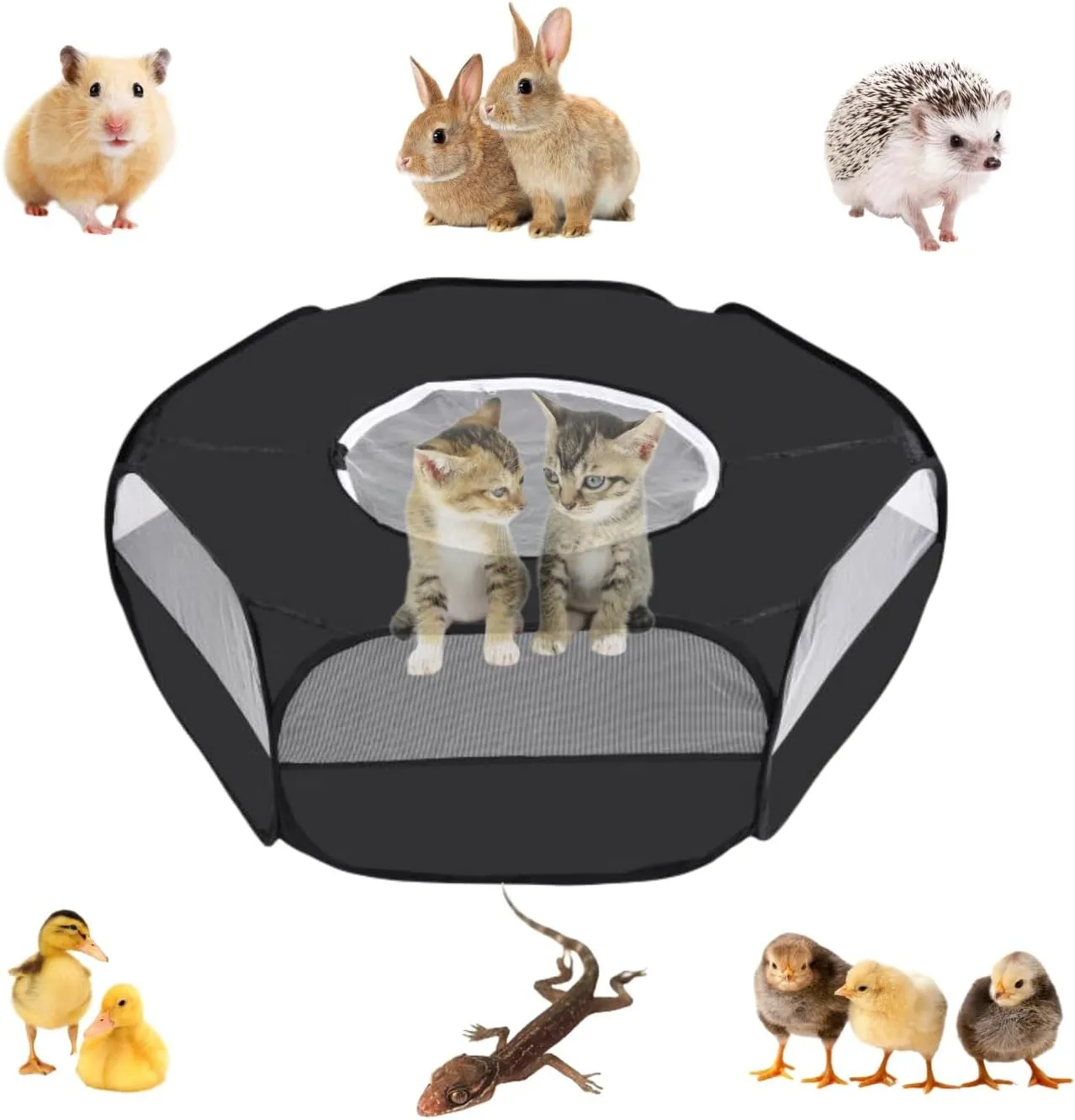 Small Animal Playpen,Popup Playpen,Portable Pet Tent,Foldable,Chicken brooder,Hamster/Dog/Cat/Rabbit/Guinea Pig/Chick Pet Cage Tent with Zipper Cover,Waterproof Black