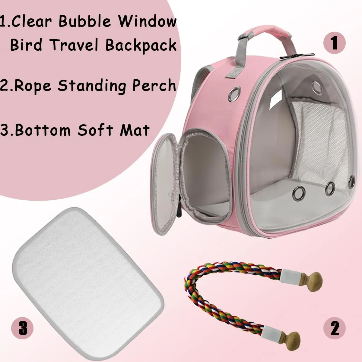 Small Bird Travel Backpack Carrier Cage, Backpack to Transport Backpack Carrier with Metal Tray Stand Perch for Parakeet Cockatiel Budgies Vet Carry Book Bag Green