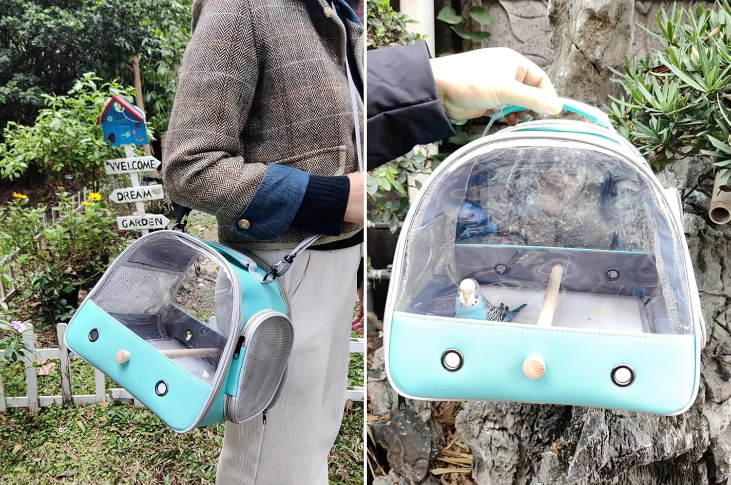 Small Bird Travel Cage Carrier, Portable Small Bird Parrot Parakeet Carrier with Standing Perch and Comfy Mat (NO Tray), Bird Carry Transport Bag for Vet Visit Shopping and Outdoor Adventure.