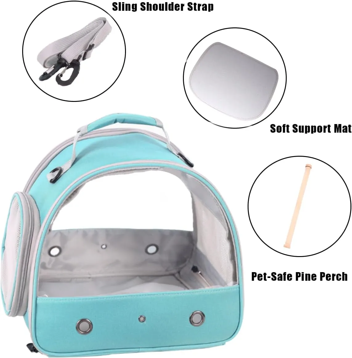 Small Bird Travel Cage Carrier, Portable Small Bird Parrot Parakeet Carrier with Standing Perch and Comfy Mat (NO Tray), Bird Carry Transport Bag for Vet Visit Shopping and Outdoor Adventure.