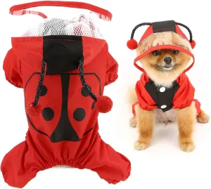 SMALLLEE_LUCKY_STORE Cute Ladybug Waterproof Dog Raincoats with Hood for Small Medium Dogs with Leash D-Ring Lightweight Pet Rain Jacket Puppy Poncho Chihuahua Clothes, Red, M