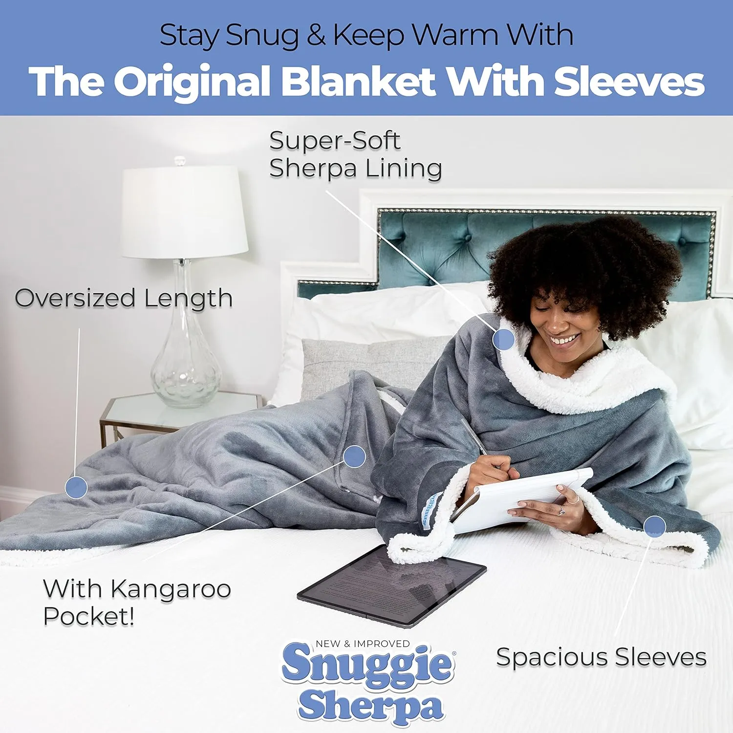 Snuggie Sherpa The Original Wearable Blanket With Sleeves For Adults| Functional Warm & Cozy Super Soft Charcoal