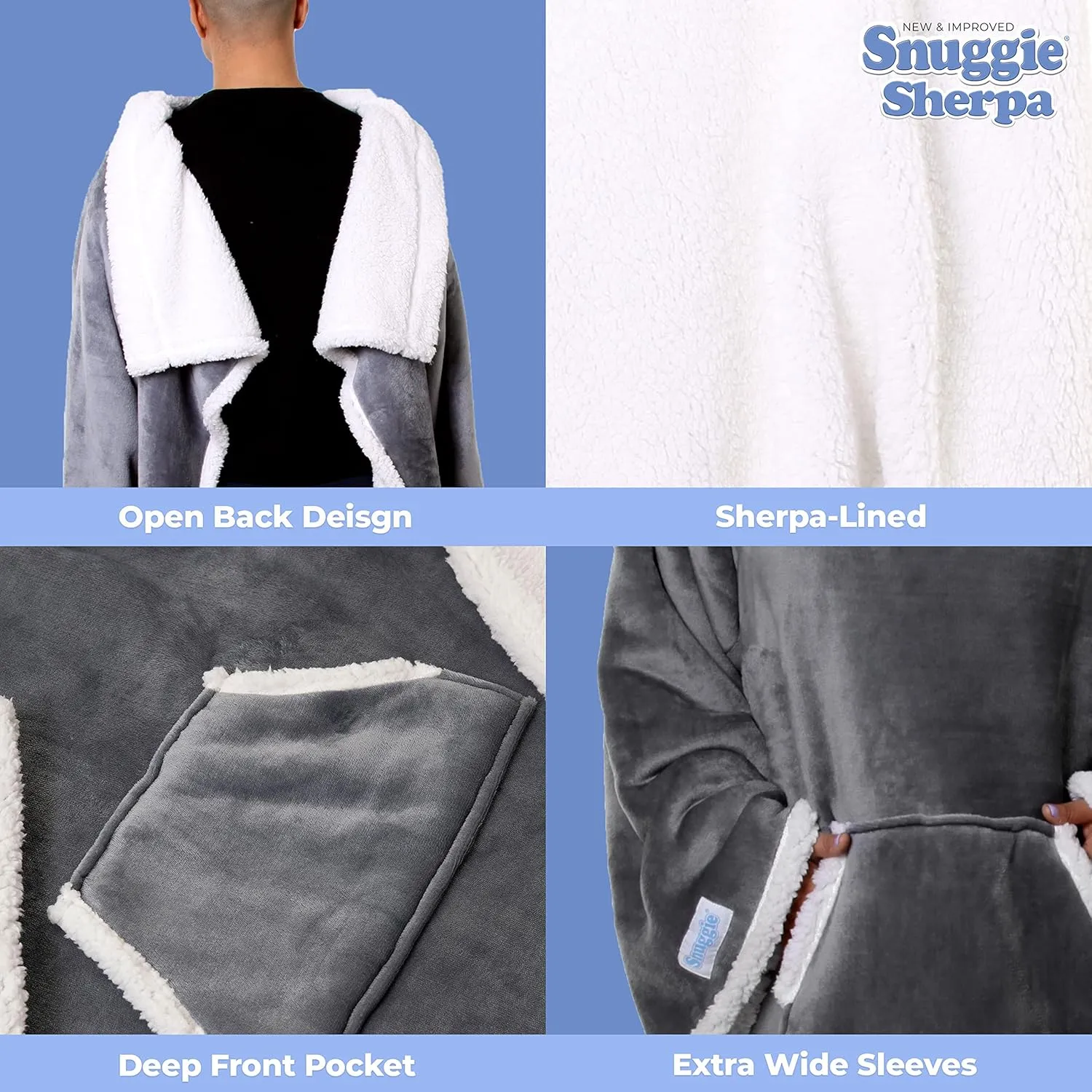 Snuggie Sherpa The Original Wearable Blanket With Sleeves For Adults| Functional Warm & Cozy Super Soft Charcoal
