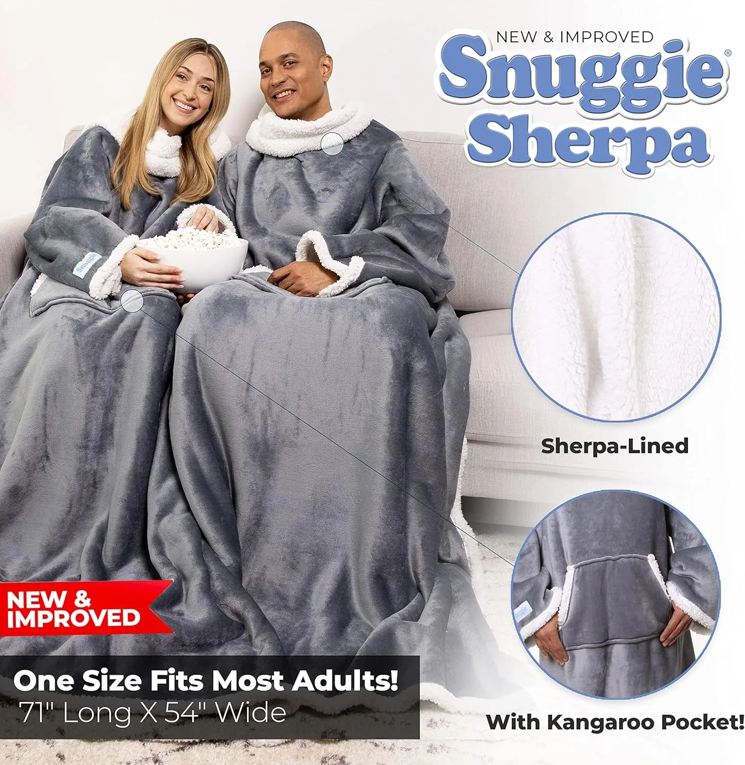 Snuggie Sherpa The Original Wearable Blanket With Sleeves For Adults| Functional Warm & Cozy Super Soft Charcoal