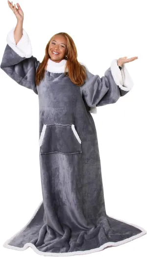 Snuggie Sherpa The Original Wearable Blanket With Sleeves For Adults| Functional Warm & Cozy Super Soft Charcoal