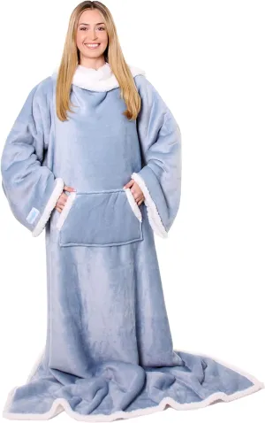 Snuggie Sherpa The Original Wearable Blanket With Sleeves For Adults| Functional Warm & Cozy Super Soft Dusty Blue