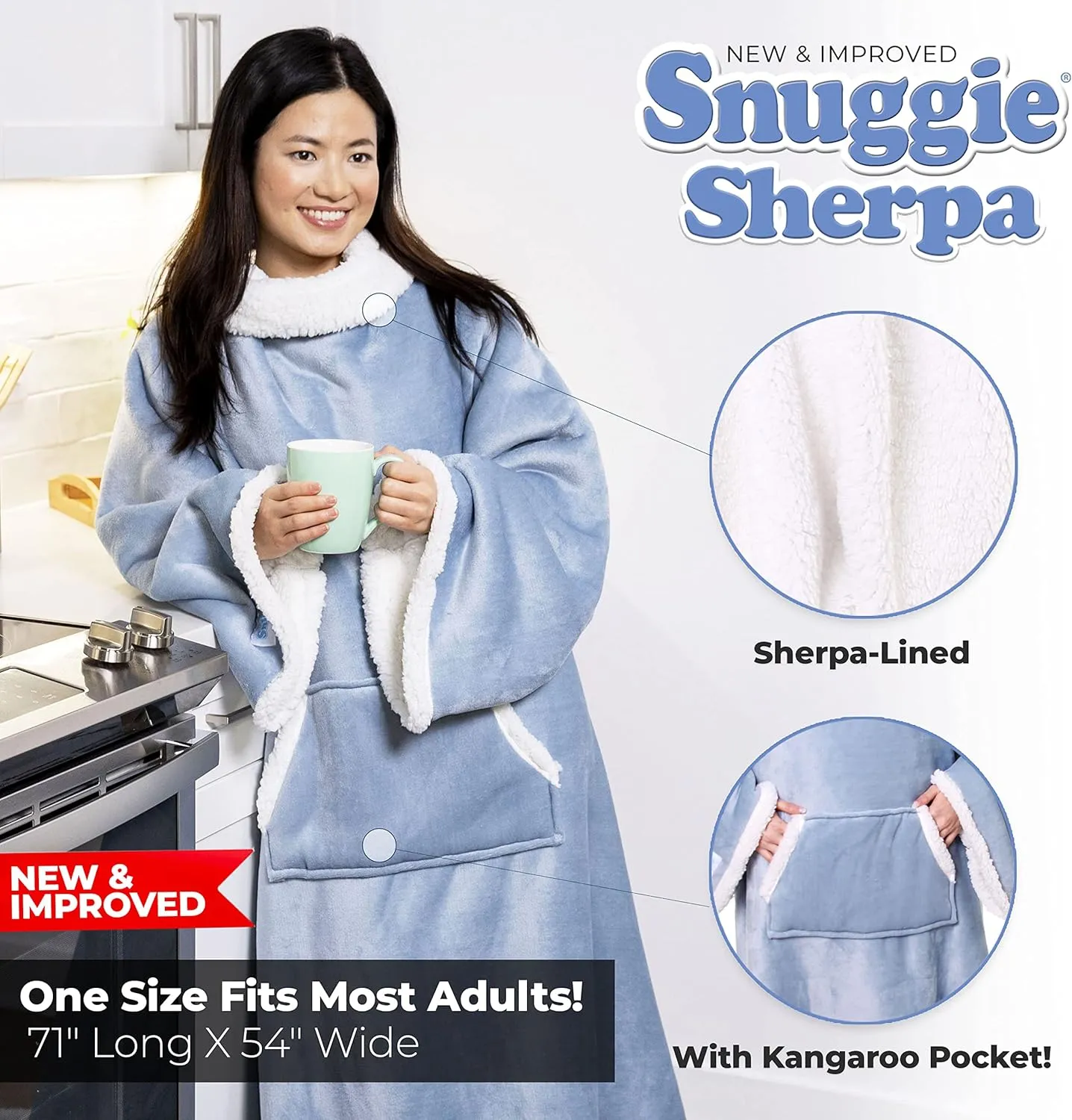 Snuggie Sherpa The Original Wearable Blanket With Sleeves For Adults| Functional Warm & Cozy Super Soft Dusty Blue