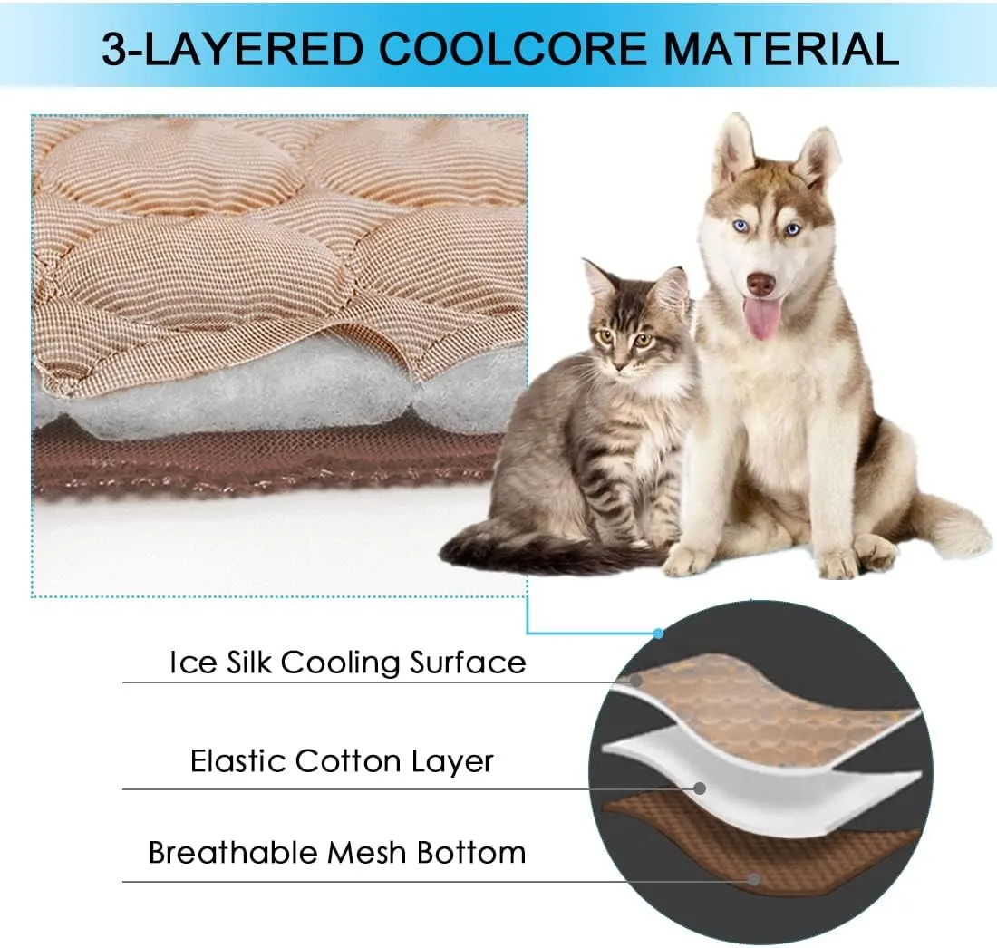 SOMOYA Dog Self Cooling Mat Pet Washable Cooling Pads Blanket Sleeping Kennel Mat,Ice Silk Sleep Mat Pad Non-Toxic Breathable Sleep Bed Beach for Large Dogs Cats (Coffee, 27.5x39.4 in)