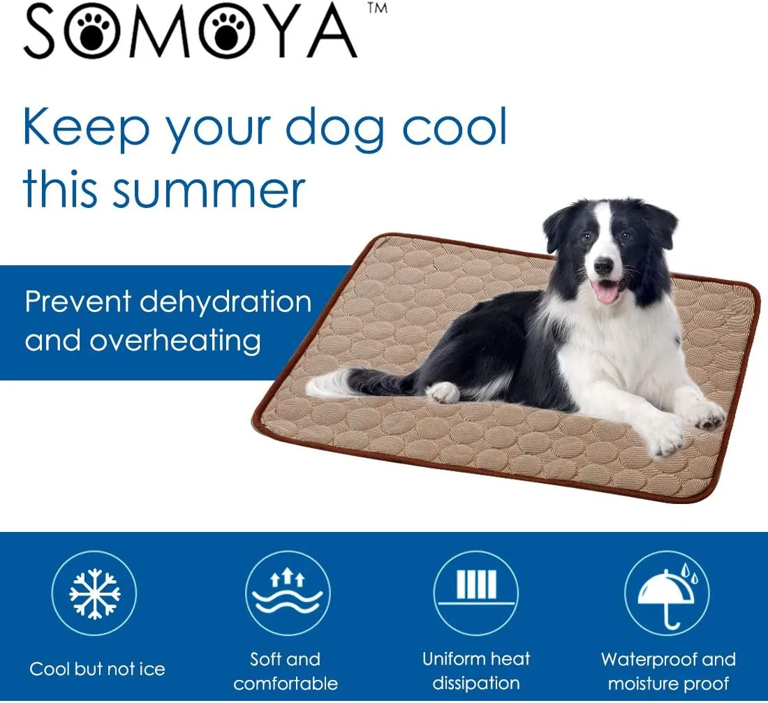 SOMOYA Dog Self Cooling Mat Pet Washable Cooling Pads Blanket Sleeping Kennel Mat,Ice Silk Sleep Mat Pad Non-Toxic Breathable Sleep Bed Beach for Large Dogs Cats (Coffee, 27.5x39.4 in)