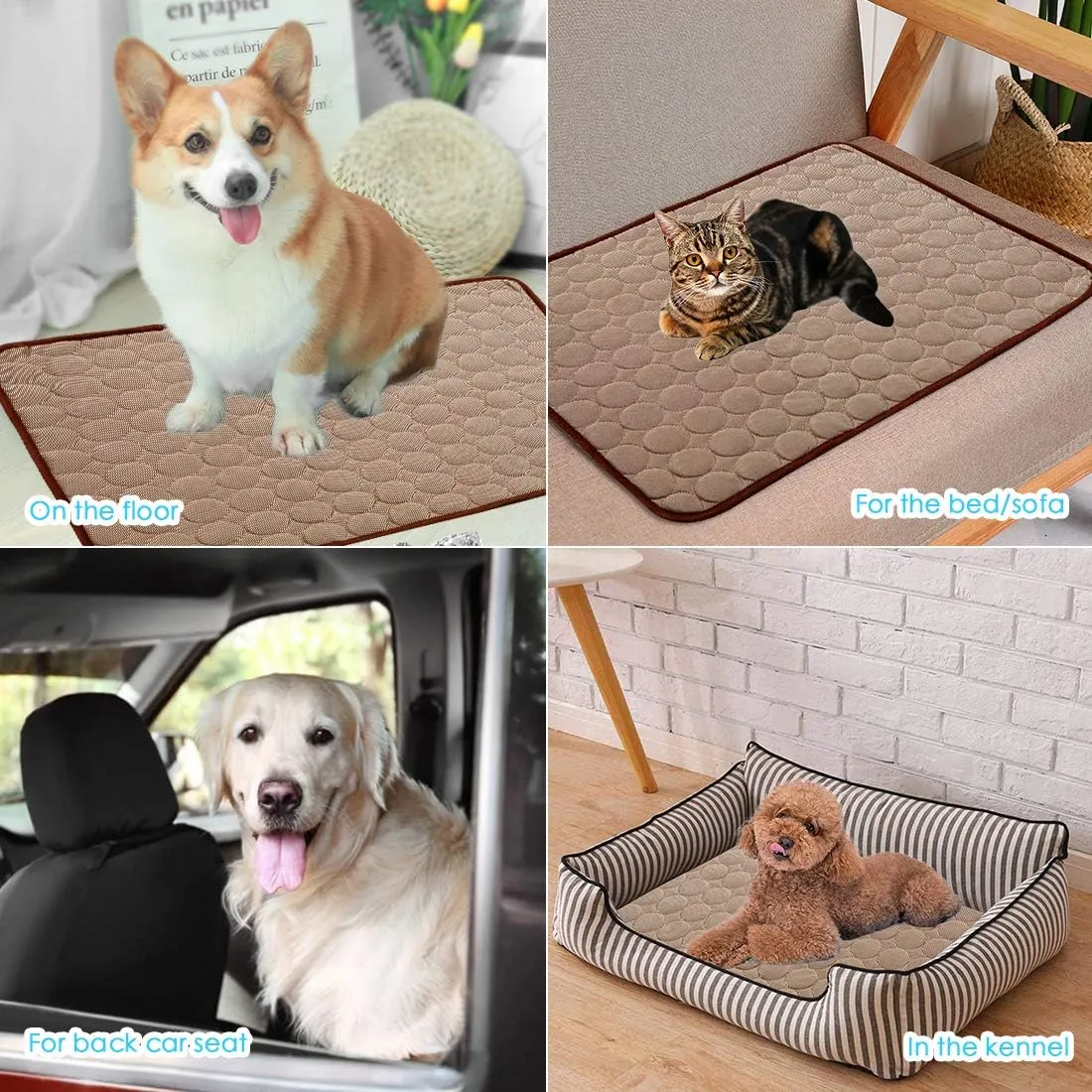 SOMOYA Dog Self Cooling Mat Pet Washable Cooling Pads Blanket Sleeping Kennel Mat,Ice Silk Sleep Mat Pad Non-Toxic Breathable Sleep Bed Beach for Large Dogs Cats (Coffee, 27.5x39.4 in)
