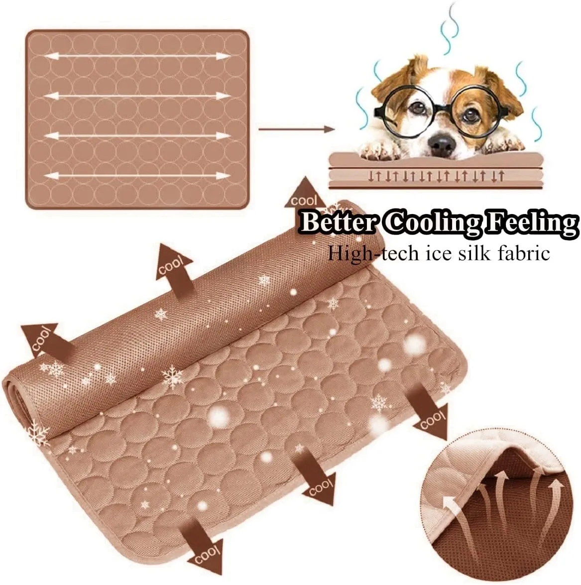 SOMOYA Dog Self Cooling Mat Pet Washable Cooling Pads Blanket Sleeping Kennel Mat,Ice Silk Sleep Mat Pad Non-Toxic Breathable Sleep Bed Beach for Large Dogs Cats (Coffee, 27.5x39.4 in)