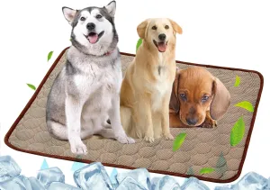 SOMOYA Dog Self Cooling Mat Pet Washable Cooling Pads Blanket Sleeping Kennel Mat,Ice Silk Sleep Mat Pad Non-Toxic Breathable Sleep Bed Beach for Large Dogs Cats (Coffee, 27.5x39.4 in)