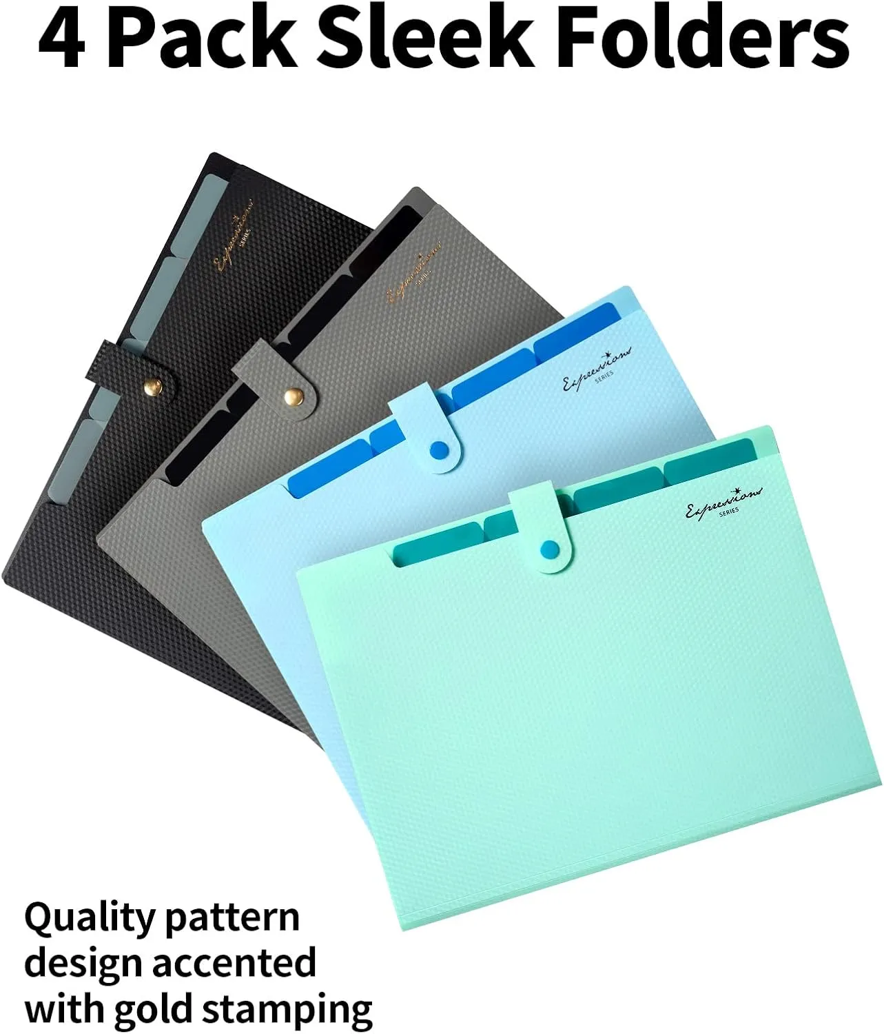 Sooez 4 Pack Expanding Filer Folders, 5 Pocket Accordion Cute File Folder with Labels, Premium Portable Expandable Organizer for Documents, for School Office