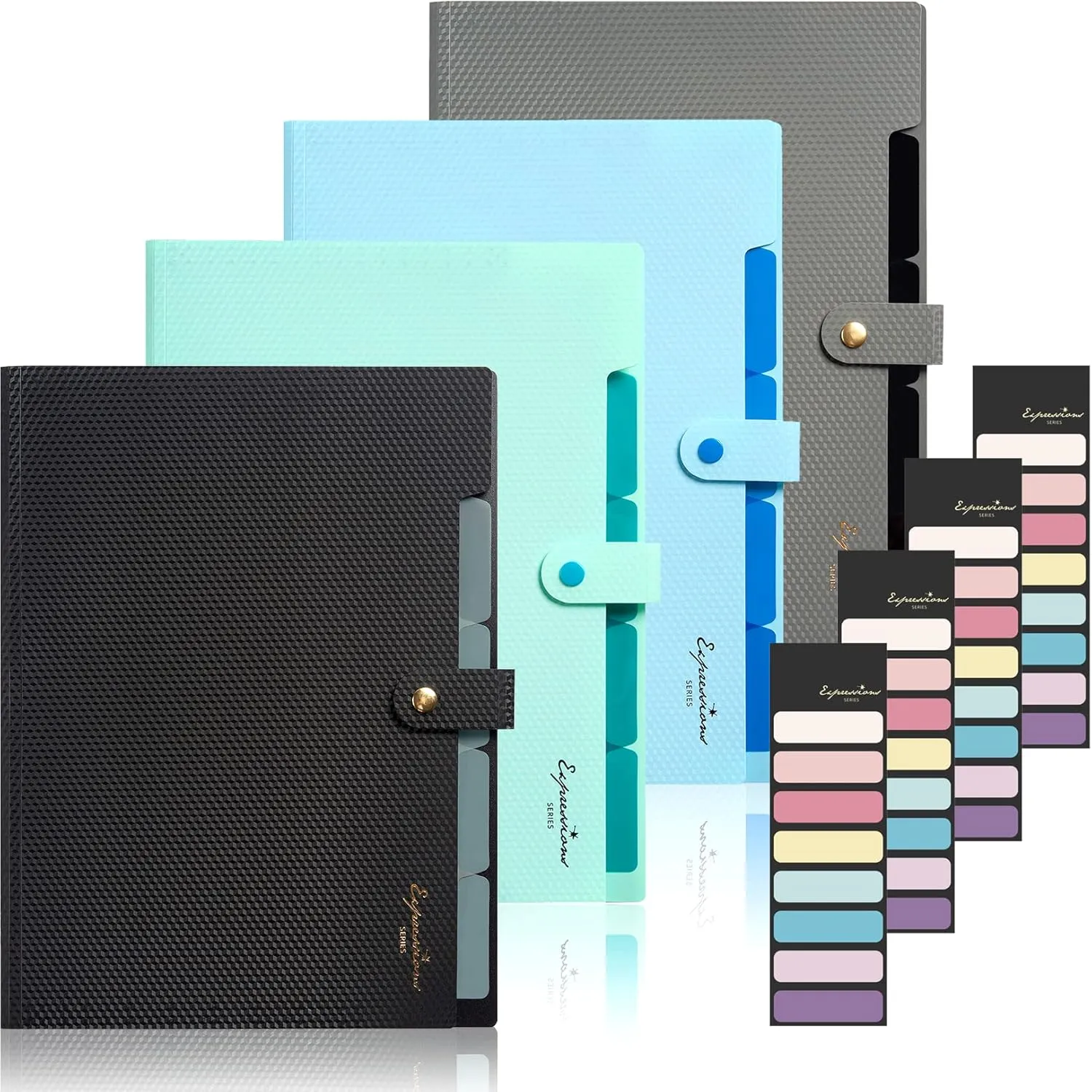 Sooez 4 Pack Expanding Filer Folders, 5 Pocket Accordion Cute File Folder with Labels, Premium Portable Expandable Organizer for Documents, for School Office