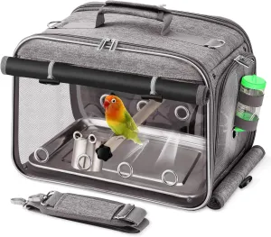 Suertree Bird Carrier Airline Approved, Travel Bird Cage with Indestructible Stainless Steel Mesh, Bird Travel Carrier Lightweight and Portable with Water Bottle and Bowl