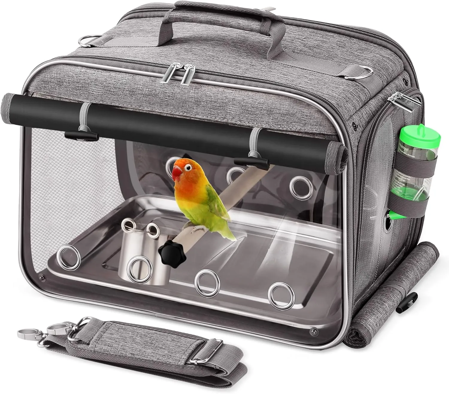 Suertree Bird Carrier Airline Approved, Travel Bird Cage with Indestructible Stainless Steel Mesh, Bird Travel Carrier Lightweight and Portable with Water Bottle and Bowl