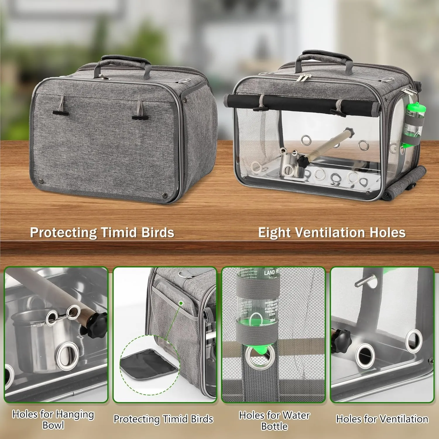 Suertree Bird Carrier Airline Approved, Travel Bird Cage with Indestructible Stainless Steel Mesh, Bird Travel Carrier Lightweight and Portable with Water Bottle and Bowl