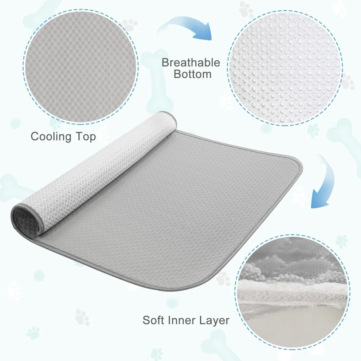 Summer Dog Cooling Mat Washable Ice Silk Self Cool Pad for Small Medium Large Dogs and Cats, Pet Sleeping Pad for Crate, Bed, Indoor & Outdoor Floor, Car Seats