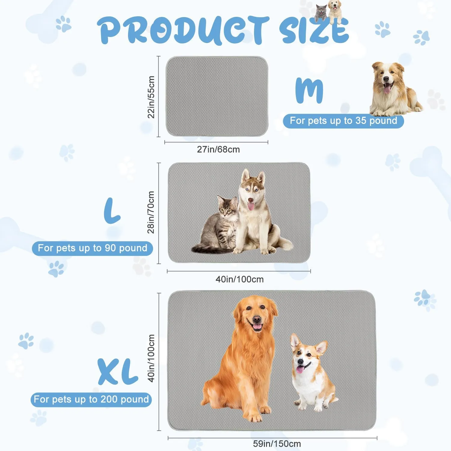 Summer Dog Cooling Mat Washable Ice Silk Self Cool Pad for Small Medium Large Dogs and Cats, Pet Sleeping Pad for Crate, Bed, Indoor & Outdoor Floor, Car Seats
