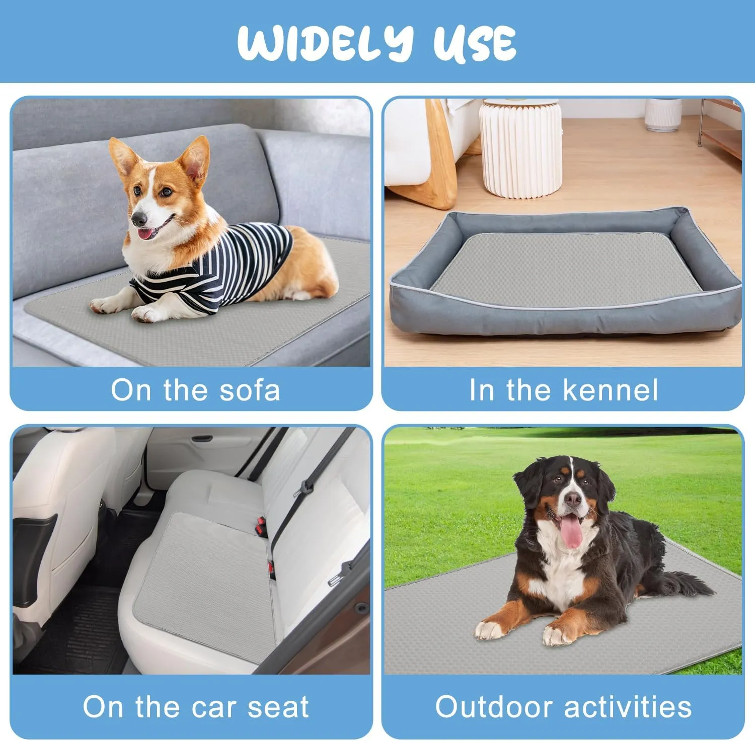 Summer Dog Cooling Mat Washable Ice Silk Self Cool Pad for Small Medium Large Dogs and Cats, Pet Sleeping Pad for Crate, Bed, Indoor & Outdoor Floor, Car Seats