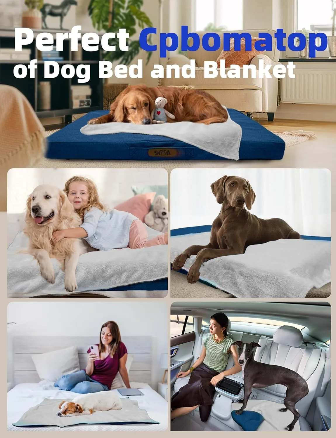Sytopia 36" Chew-Proof Dog Bed, L, Outdoor Waterproof Pet Bed for Large Dogs, Washable, Orthopedic, Dog Crate Pad, Navy Blue