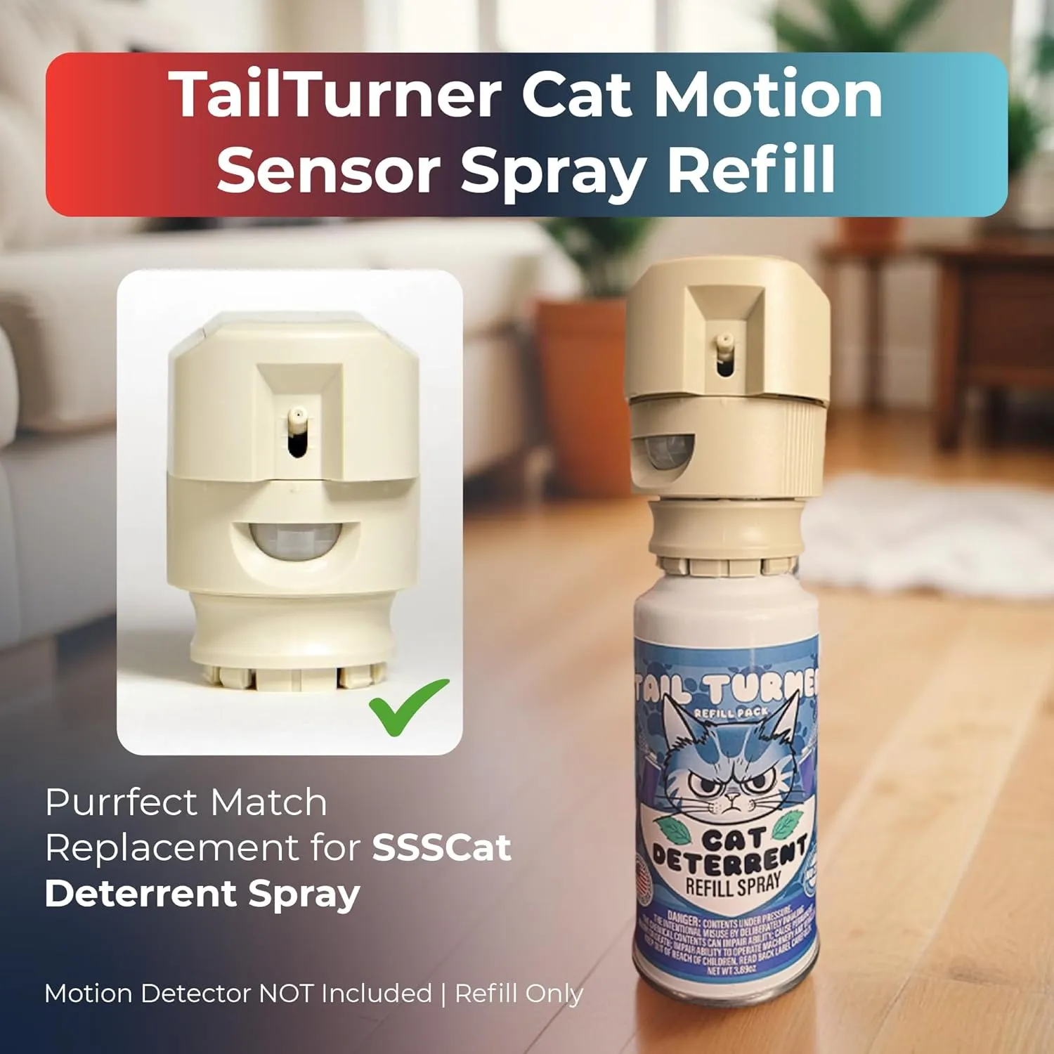 Tail Turner Cat Deterrent Spray Refill Pack - Motion-Activated Cat Deterrent Spray Compatible with SSSCAT Spray System - Safe, USA-Made Pet Training Solution for Problem Areas (1 Pack)
