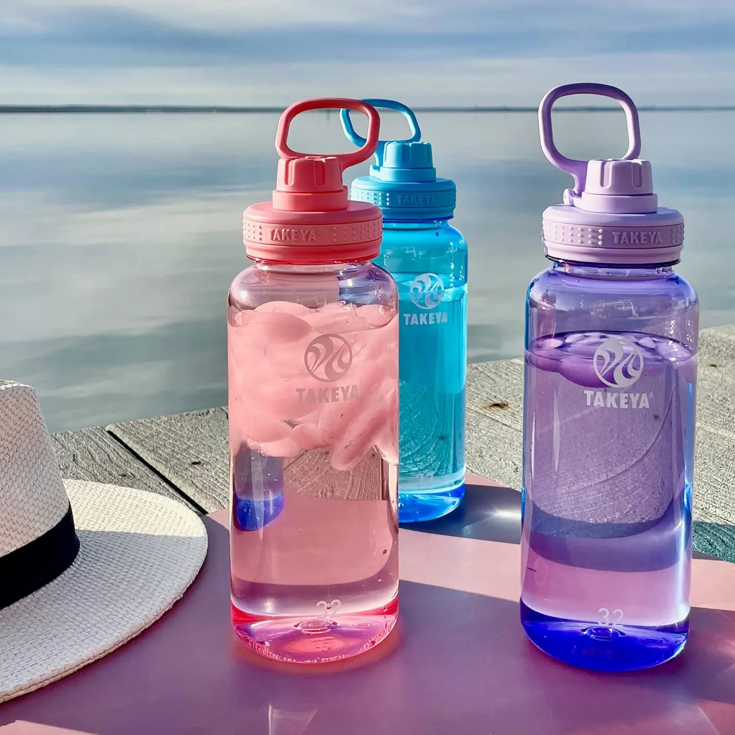 Takeya Tritan Sport Water Bottle with Spout Lid - BPA-Free & Dishwasher-Safe Water Bottle - Reusable Bottle with Lid Handle - Simple Leak-Proof Water Bottle - 24 oz, Flutter Pink