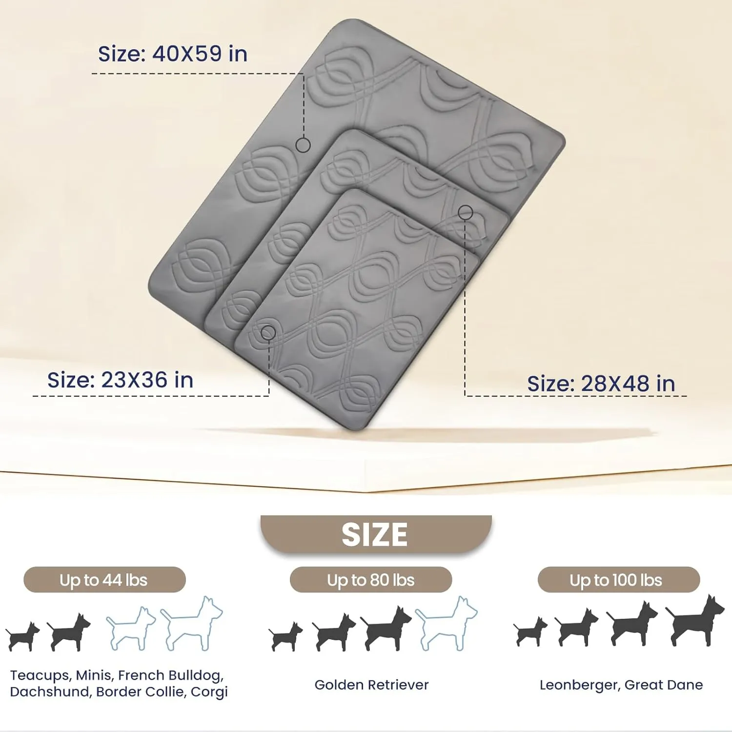 Thirdream Iced 2.0 Dog Self-Cooling Mat for Large Dog, 59"x40", Washable Summer Pet Cooling Pad for Crate Bed Kennels Sofa Floors Outdoor Portable Dark Grey