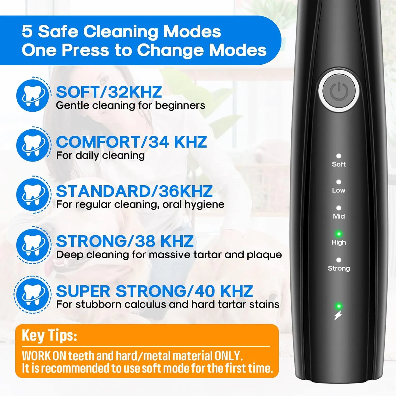 Ultrasonic Dog Teeth Cleaning Kit for Pet Teeth Cleaning, Dog Plaque Remover for Teeth, 5 Modes Dog Tartar Remover for Teeth Care to Remove Stains Calculus, 10 in 1 Pet Cleaner Toothbrush