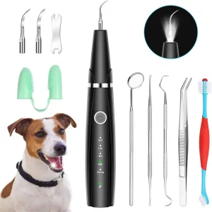 Ultrasonic Dog Teeth Cleaning Kit for Pet Teeth Cleaning, Dog Plaque Remover for Teeth, 5 Modes Dog Tartar Remover for Teeth Care to Remove Stains Calculus, 10 in 1 Pet Cleaner Toothbrush