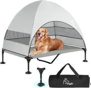Upgraded Elevated Dog Bed with Canopy, Portable Raised Outdoor Dog Bed with Stable Anti-Slip Feet, Removable Wider Shade, Raised Dogs Cot for Large Pets Camping, Indoor & Outdoor Use