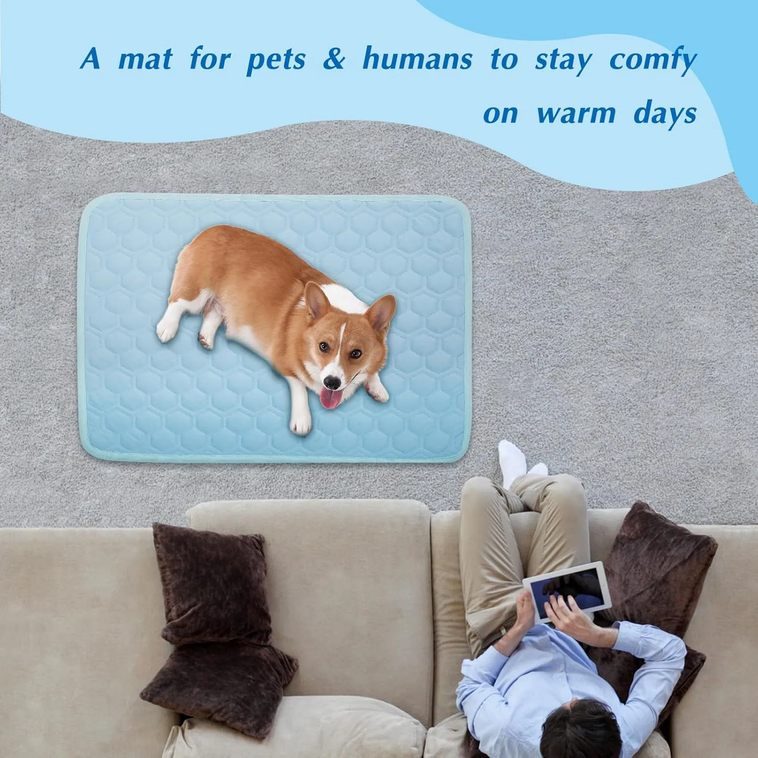 Upgraded Self-Cooling Mat for Dogs & Cats - Thicken Washable, Non-Toxic, Foldable & Non-Slip Dog Cooling mat Pet Cooling Pad for Indoor, Outdoor, Car Kids and Adults Use- Perfect for Summer