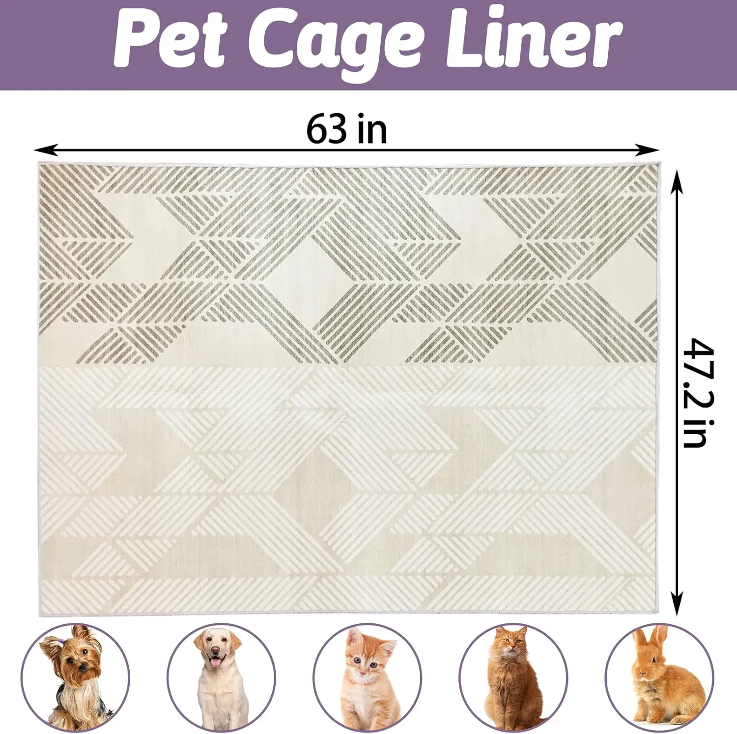 VCEPJH Extra Large Rabbit Cage Liner Reusable 63 inch Washable Bunny Floor Mat Soft Animal Bedding Cage Flooring Pads Non-Slip Pet Rug for Indoor Dogs Puppy Cats Totoro Ferret