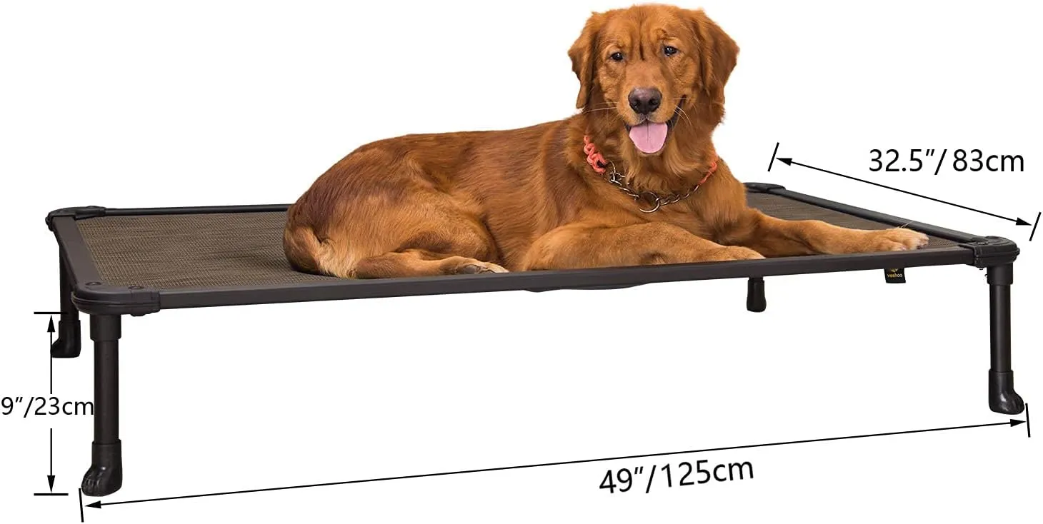 Veehoo Chew Proof Elevated Dog Bed - Cooling Raised Pet Cot - Rustless Aluminum Frame and Durable Textilene Mesh, Unique Designed No-Slip Feet for Indoor or Outdoor Use, Brown, X-Large, CWC2002