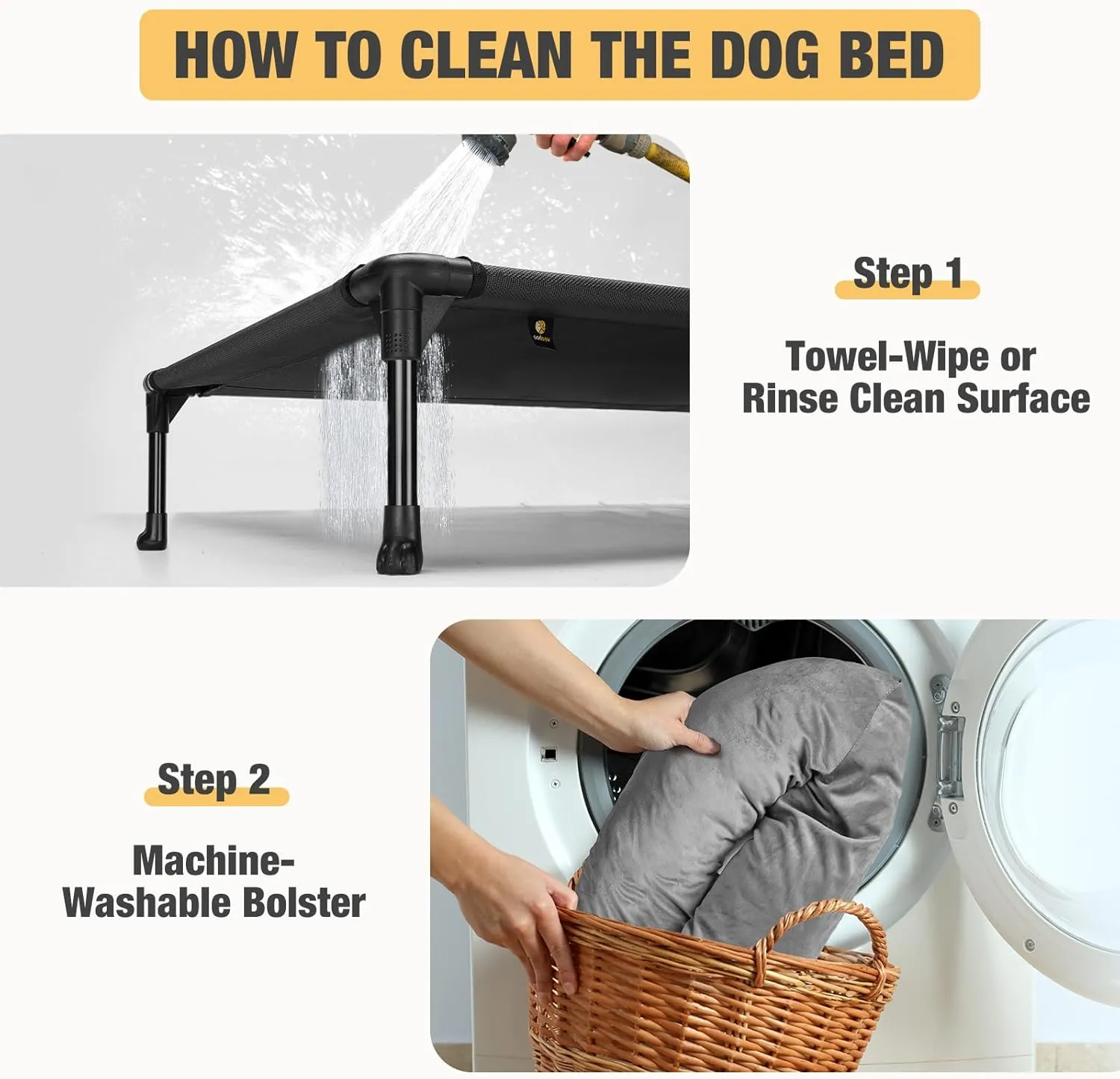 Veehoo Elevated Dog Bed-Raised Cooling Outdoor Dog Cot for Large Sized Dogs Outside Off Ground with Breathable Mesh & No-Slip Feet Pet Hammock Bed with Removable Bolster-49 x 33" Black