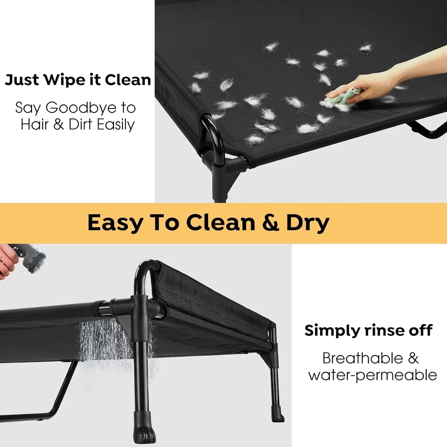 Veehoo Elevated Raised Dog Bed-Cooling Outdoor Dog Cots for Large Sized Dogs Three-Sided Fence Raised Pet Cot with Durable & Breathable Mesh & No-Slip Feet Pet Hammock Bed-35"x 22" Black