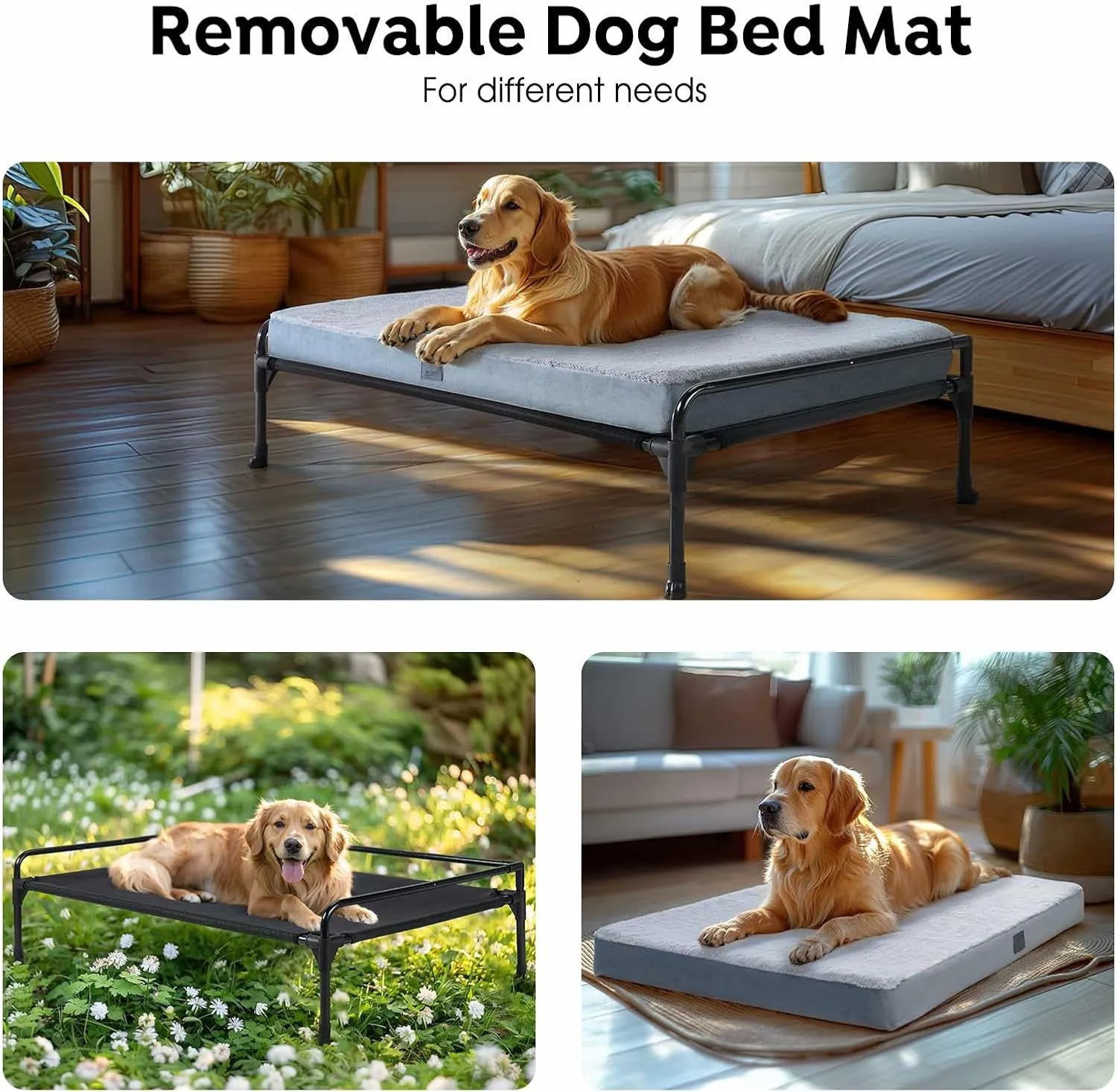 Veehoo Elevated Raised Dog Bed Removable Dog Bed Mat-Cooling Outdoor Medium Pet Cot Three-Sided Guardrail Raised Pet Cot Elevated Hammock Ded with Bolster-29 x18 Black