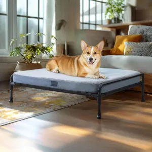 Veehoo Elevated Raised Dog Bed Removable Dog Bed Mat-Cooling Outdoor Medium Pet Cot Three-Sided Guardrail Raised Pet Cot Elevated Hammock Ded with Bolster-29 x18 Black