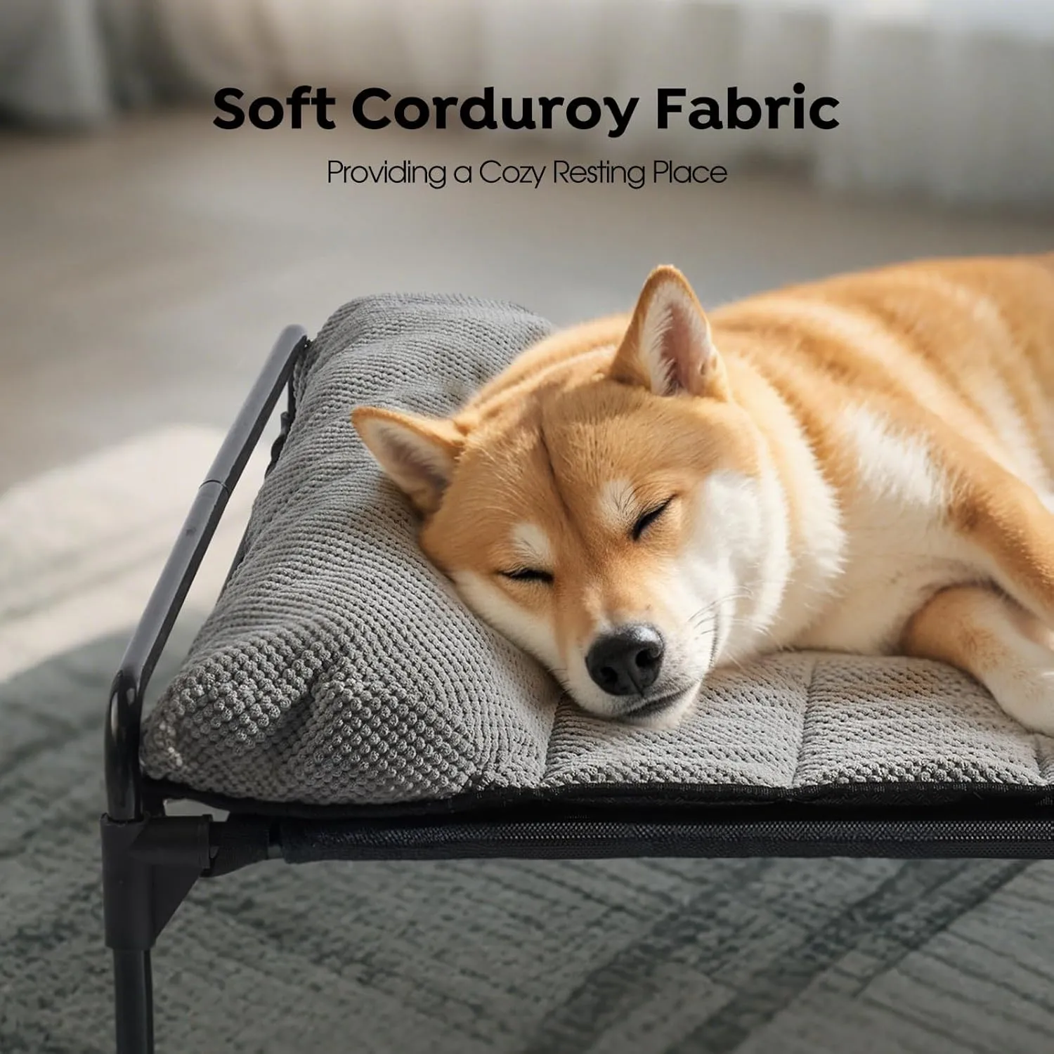 Veehoo Elevated Raised Dog Bed Removable Padded Bolster-Cooling Outdoor Indoor Dog Cot Bed with Railing for Large Sized Dogs, Pet Cot Dog Hammock Bed Elevated Dog Couch Ded with Bolster-35 x 22"