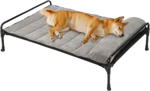 Veehoo Elevated Raised Dog Bed Removable Padded Bolster-Cooling Outdoor Indoor Dog Cot Bed with Railing for Large Sized Dogs, Pet Cot Dog Hammock Bed Elevated Dog Couch Ded with Bolster-35 x 22"