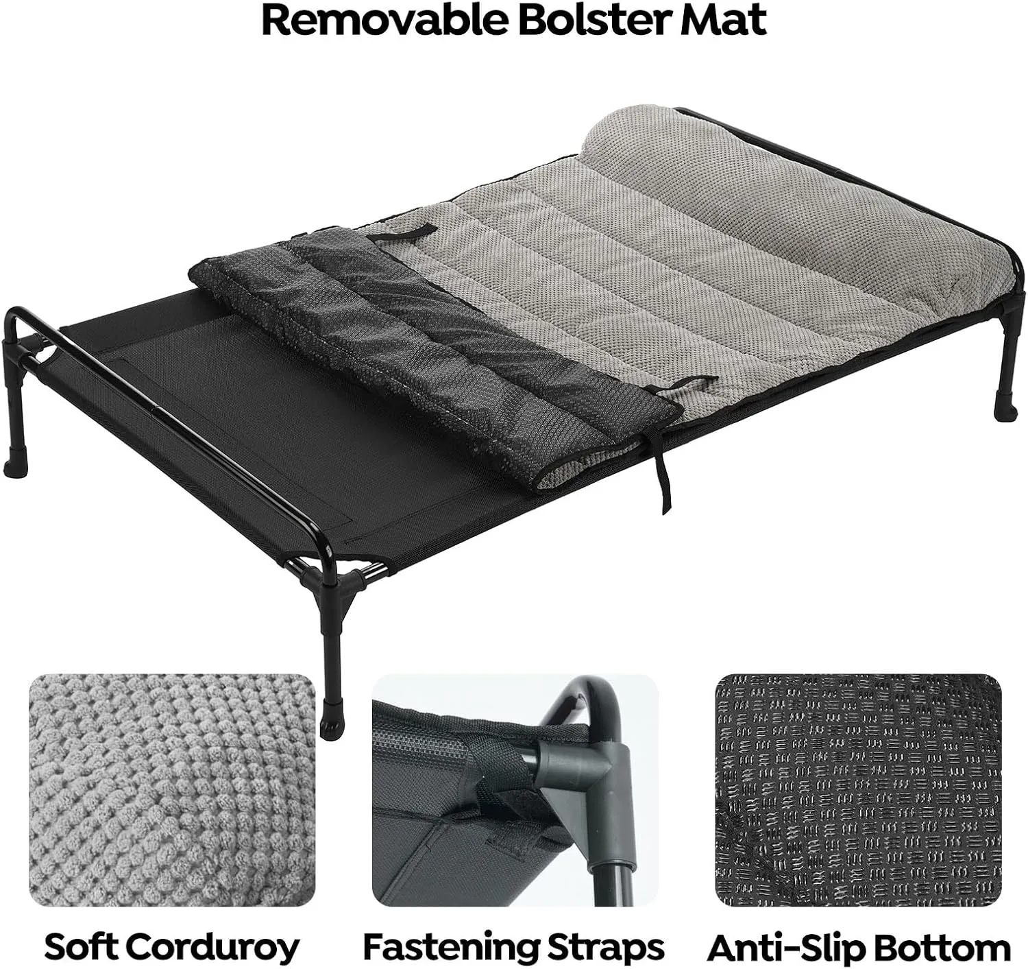 Veehoo Elevated Raised Dog Bed Removable Padded Bolster-Cooling Outdoor Indoor Dog Cot Bed with Railing for Large Sized Dogs, Pet Cot Dog Hammock Bed Elevated Dog Couch Ded with Bolster-35 x 22"