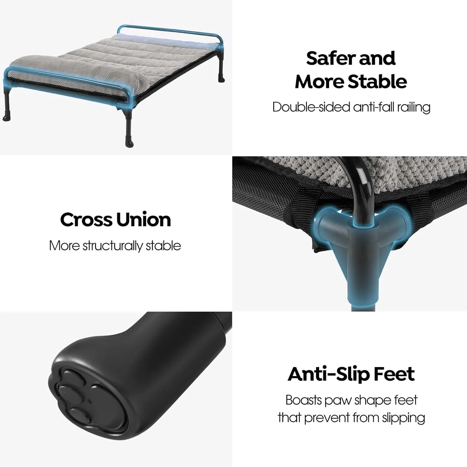 Veehoo Elevated Raised Dog Bed Removable Padded Bolster-Cooling Outdoor Indoor Dog Cot Bed with Railing for Large Sized Dogs, Pet Cot Dog Hammock Bed Elevated Dog Couch Ded with Bolster-35 x 22"