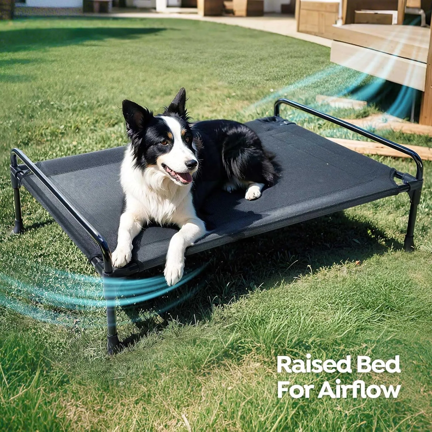Veehoo Elevated Raised Dog Bed Removable Padded Bolster-Cooling Outdoor Indoor Dog Cot Bed with Railing for Large Sized Dogs, Pet Cot Dog Hammock Bed Elevated Dog Couch Ded with Bolster-35 x 22"