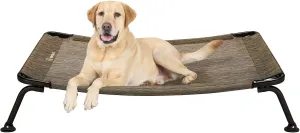 Veehoo Elevated Raised Dog Cot Beds, Curved Outdoor Dog Bed Elevated Dog Bed Off Ground Lifted Hammock Indoor Pet Bed with Breathable Teslin Mesh for Indoor Outdoor, up to 120lbs, Brown 42"