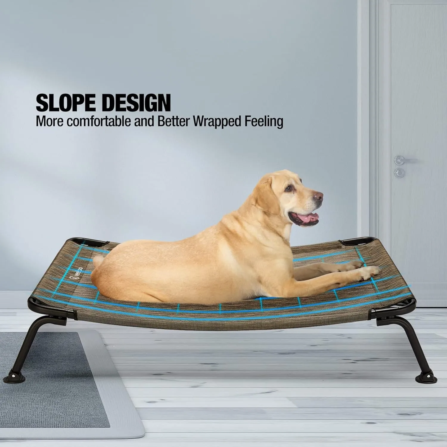 Veehoo Elevated Raised Dog Cot Beds, Curved Outdoor Dog Bed Elevated Dog Bed Off Ground Lifted Hammock Indoor Pet Bed with Breathable Teslin Mesh for Indoor Outdoor, up to 120lbs, Brown 42"