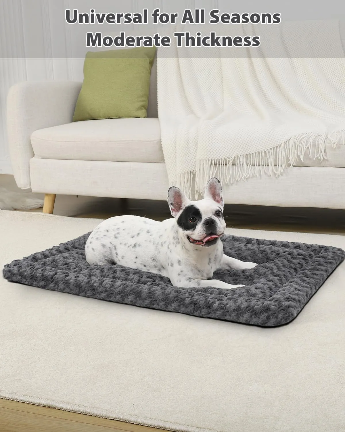 Washable Dog Bed Mat Reversible Dog Crate Pad Soft Fluffy Pet Kennel Beds Dog Sleeping Mattress for Large Jumbo Medium Small Dogs, 41 x 27 Inch, Gray