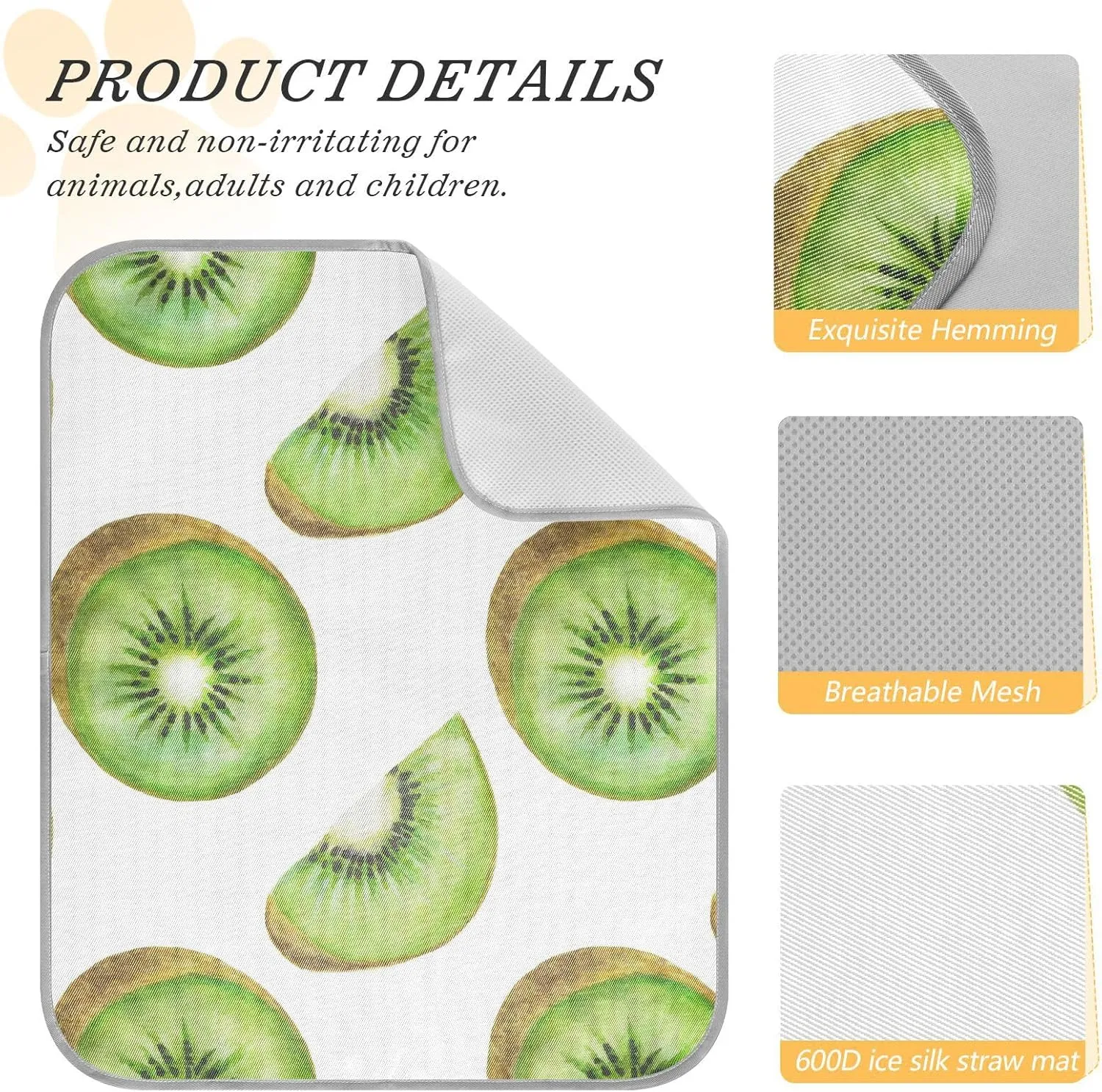 Washable Dog Cooling Mat Summer Fruit Kiwi Summer Cats Sleeping Mat Tropical Green Dog Bed Mats 23.6 * 38.6inch Pet Ice Silk Sleep Kennel Pad Animal Sleep Bed for Home Outdoor Travel