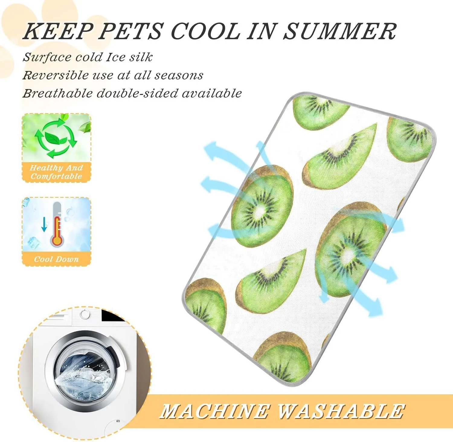 Washable Dog Cooling Mat Summer Fruit Kiwi Summer Cats Sleeping Mat Tropical Green Dog Bed Mats 23.6 * 38.6inch Pet Ice Silk Sleep Kennel Pad Animal Sleep Bed for Home Outdoor Travel