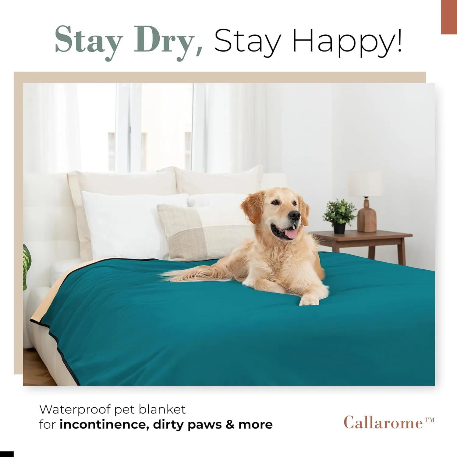 Waterproof Blanket for Bed - Waterproof Dog Blanket for Large Dogs - Pet Blankets for Bed/Couch/Dog Crate, Soft Reversible Furniture Protector, Perfect for Couples or Pets, Navy Teal/Beige
