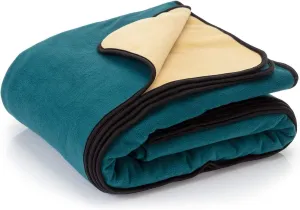 Waterproof Blanket for Bed - Waterproof Dog Blanket for Large Dogs - Pet Blankets for Bed/Couch/Dog Crate, Soft Reversible Furniture Protector, Perfect for Couples or Pets, Navy Teal/Beige